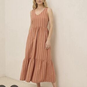 Pact Striped Tan canopy linen Maxi Dress